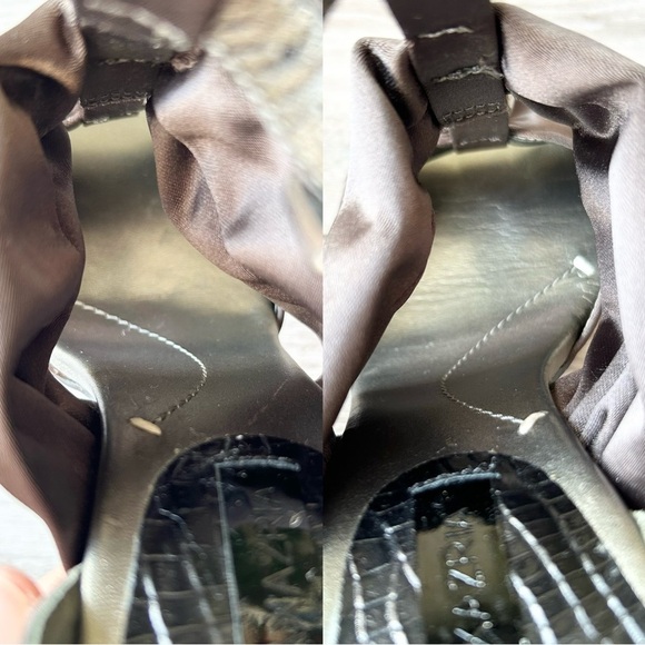 BCBGMAXAZRIA Brown Satin Jeweled Upper Strappy Sandals - Picture 11 of 14